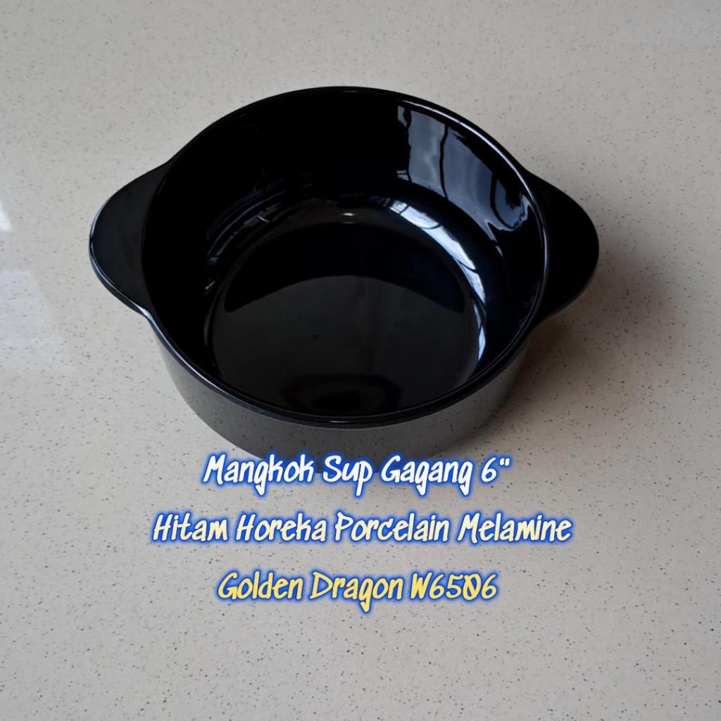 Mangkok Sup Gagang 6" Hitam Horeka Porcelain Melamine - Golden Dragon W6506