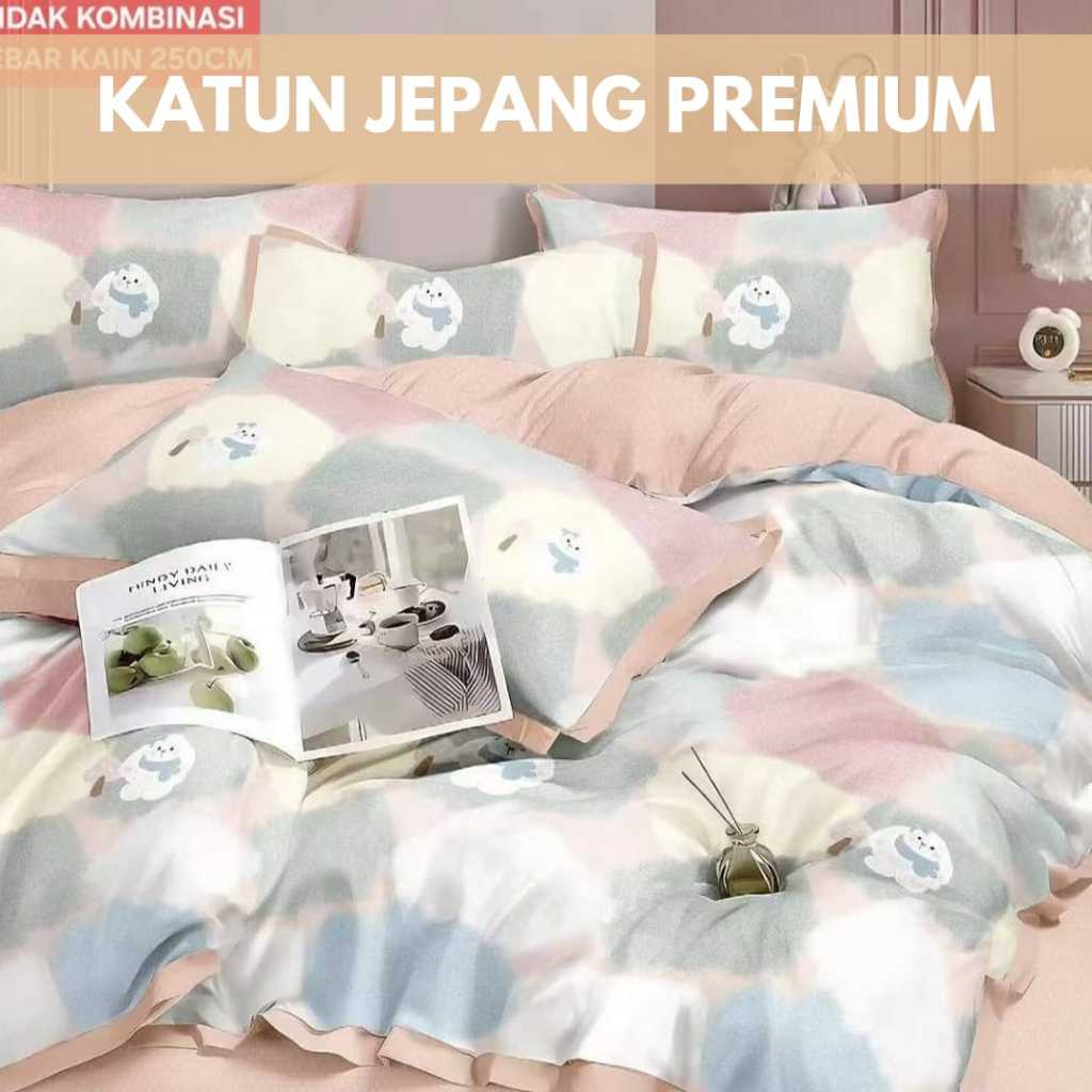 Sprei Set Katun Jepang Premium Osaze Motif Anak Size Queen 160x200 King 180x200 Extra King 200x200 1