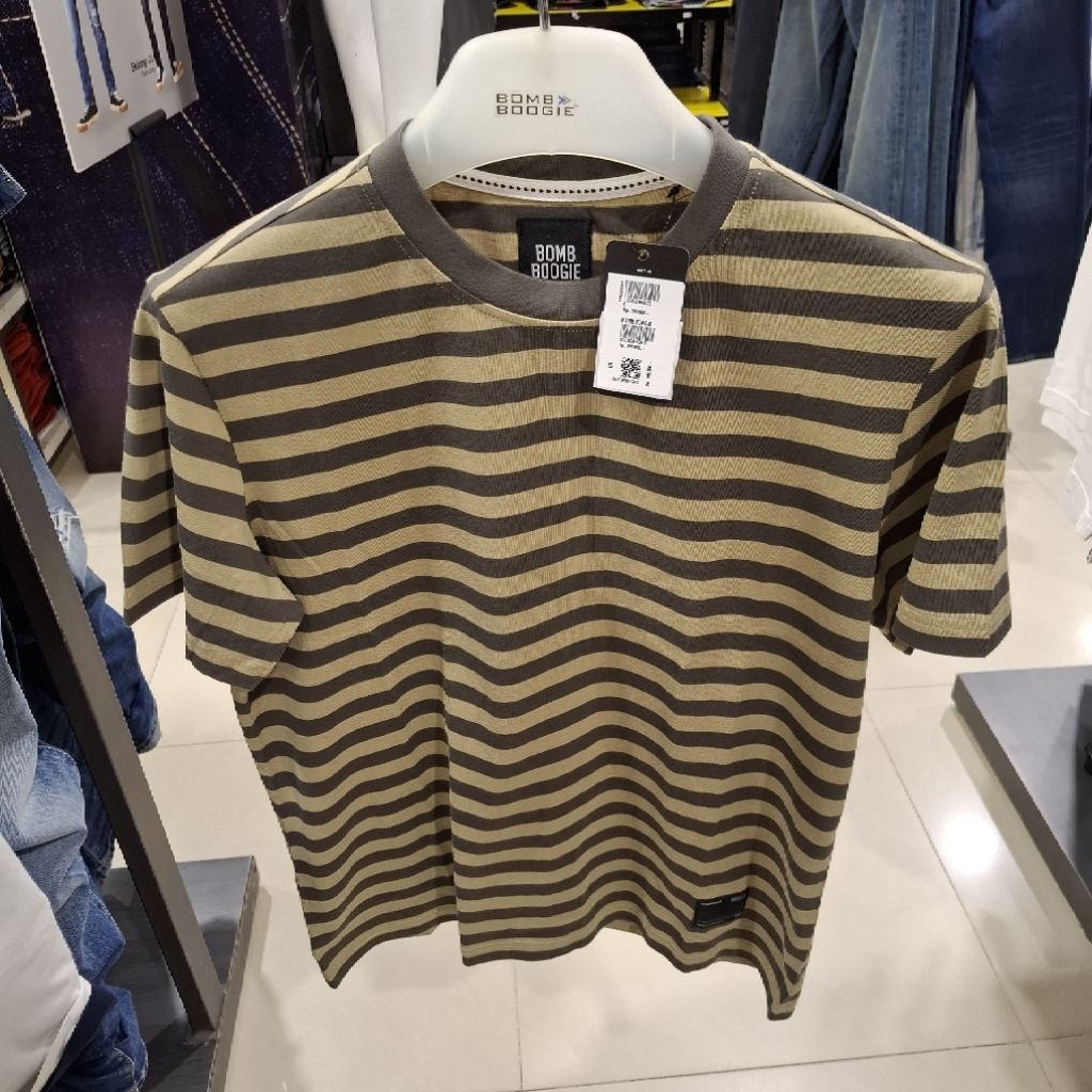 BOMBBOOGIE Baju Atasan Kaos Pria Dewasa Lengan Pendek Stripe Original