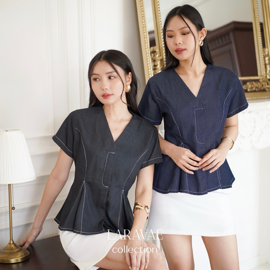 Sora Denim Blouse Wanita Baju Atasan Cewek Denim
