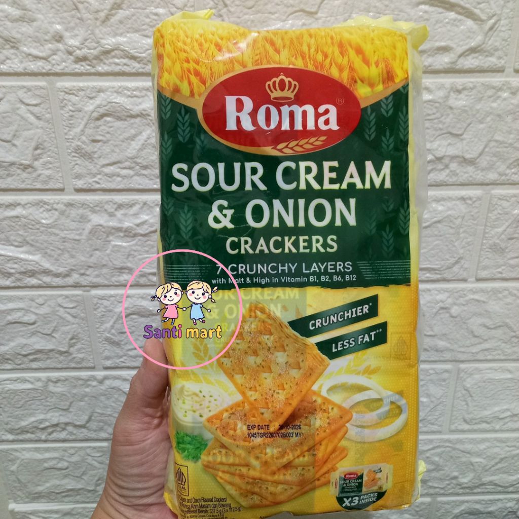 (SANTI MART) MALAYSIA Biskuit Kebeng Asin Roma Sour & Cream Onion isi 3 pack x 112,5gr (337,5gr) Cem