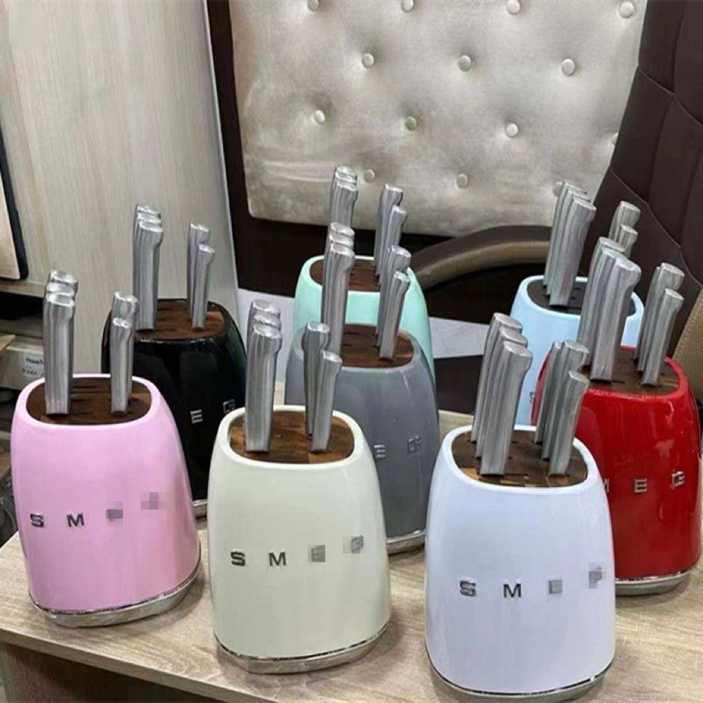 Set Tempat Pisau Gaya Retro, Set Pisau Dapur Jepang Stainless Steel