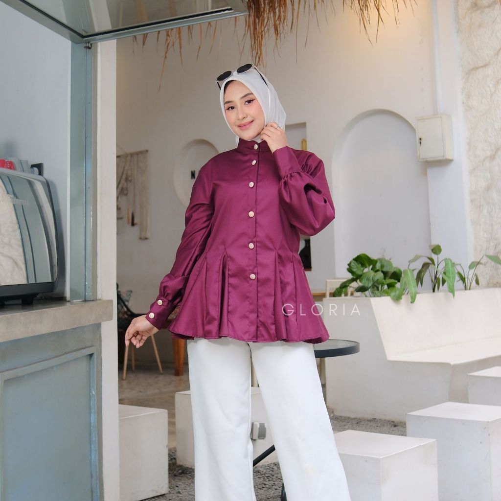 Sonya Blouse - Atasan Polos Bahan Katun - Atasan Wanita Kancing Gold