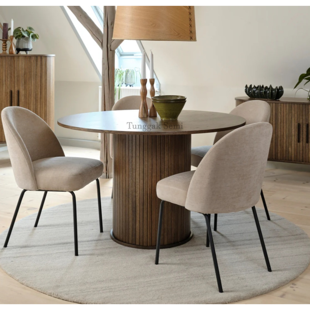 Meja Makan Bulat Kayu Jati Solid Furniture Jepara