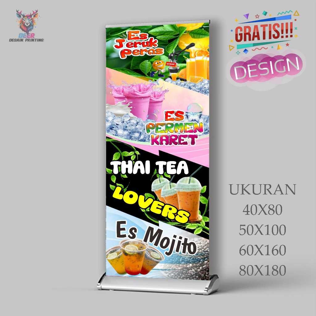 Cetak Spanduk Cetak Banner ES TEH JERUK PERAS DAN ES PERMEN KARET Costom Desain