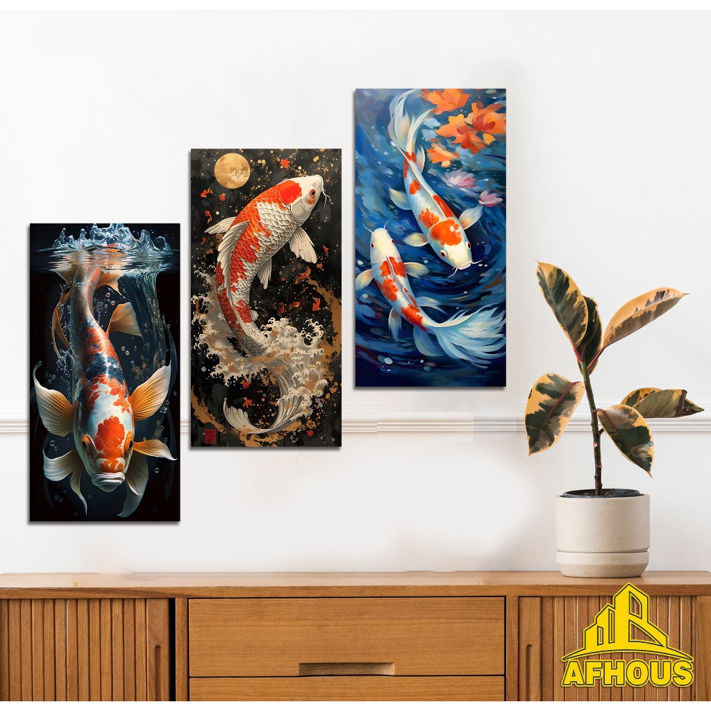 HIASAN DINDING IKAN KOI JAPAN PAJANGAN RUMAH (15X30)  MINIMALIS JEPANG ART DEKORASI AESTHETIC