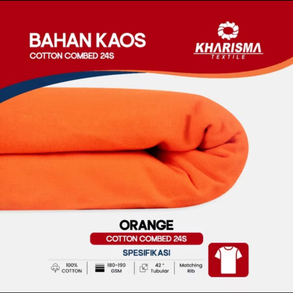 Kain Bahan Kaos Cotton COMBED 24s Orange Kharisma Textile Eceran Kiloan Meteran T shirt Oblong orany