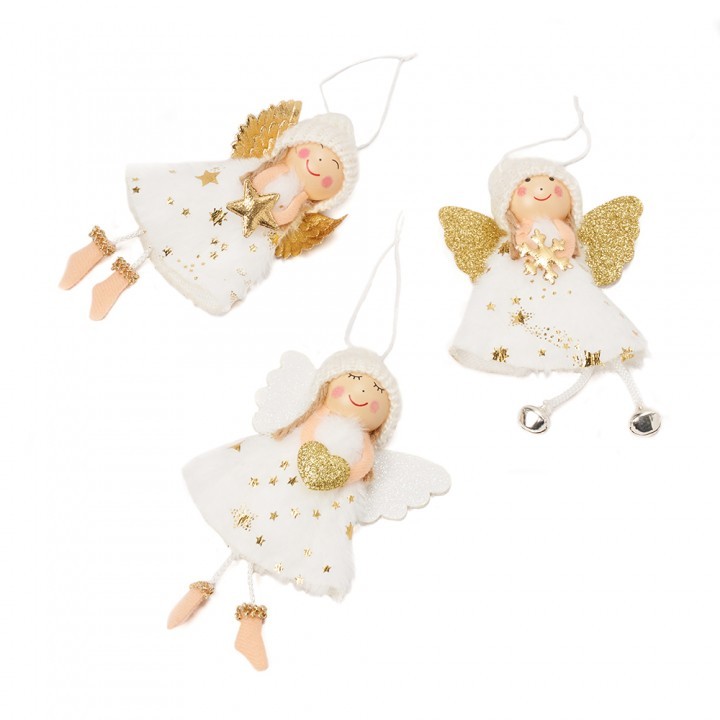 Yeraya Gantungan Boneka Malaikat Kerincingan Putih Gold malaikat natal hiasan malaikat aksesoris poh