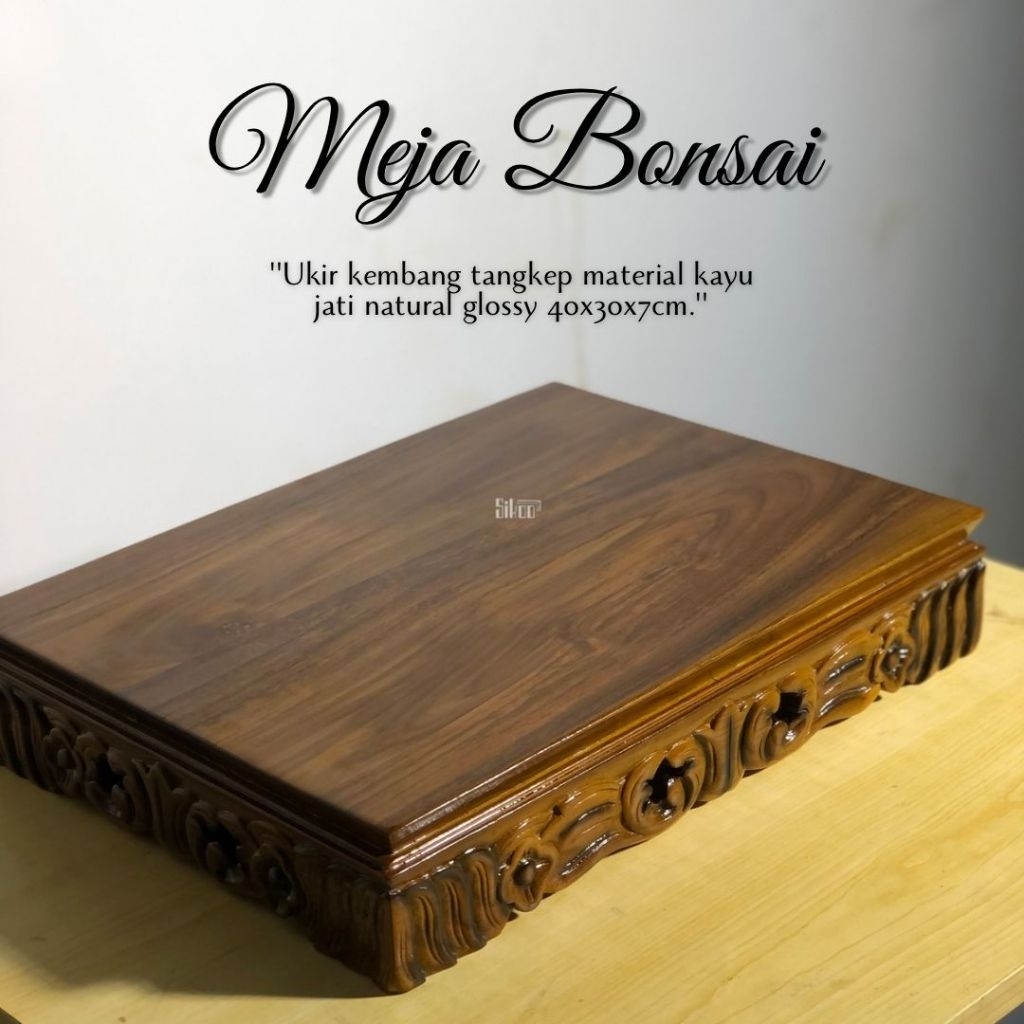 Meja Kontes Bonsai Pameran Ukir 40x30x7cm