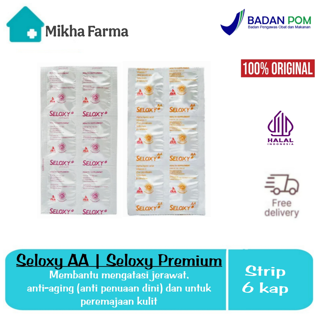 Seloxy AA | Premium / Strip 6 Kaplet - Suplemen atau Antioksidan Untuk Kesehatan Kulit