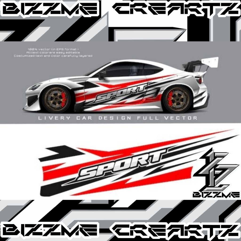 BIZZME CREARTZ Stiker Cutting Racing Sport Mobil SUV MUV Hatchback Sedan Ayla Calya Agya Terios Rush