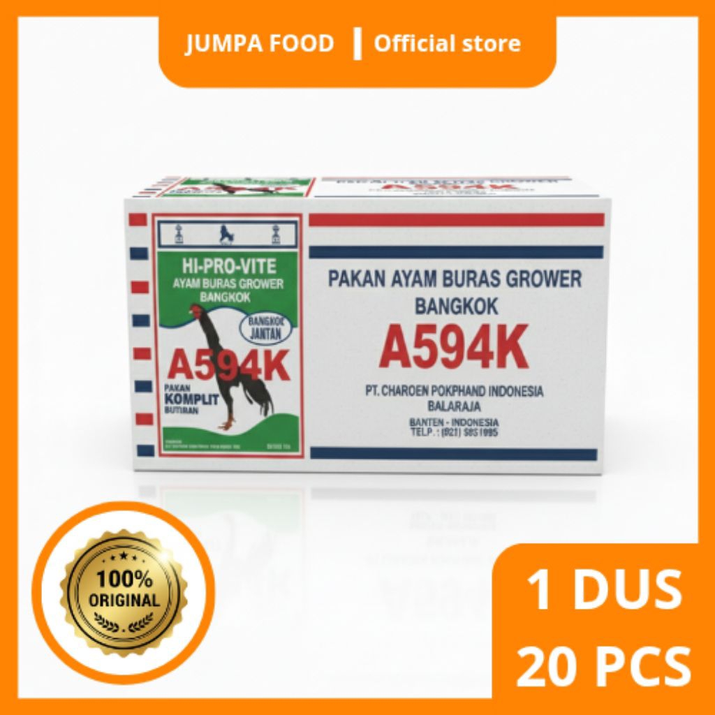 Pakan Ayam Bangkok A594K HI-PRO-VITE Asli CP 1 Dus Isi 20 Sak | Grower Ayam Jantan