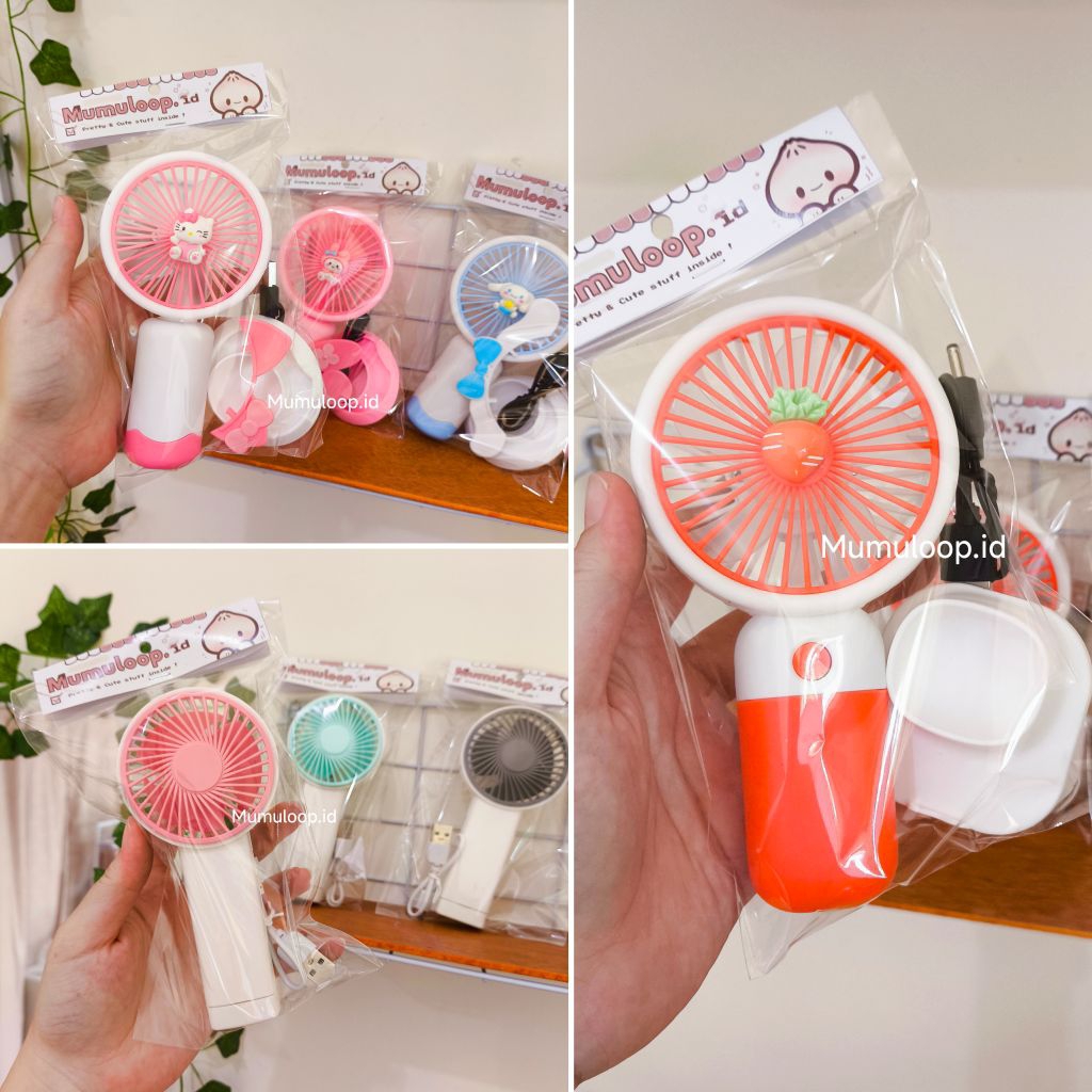Kipas Portable Mini Karakter Polos Buah Kipas Genggam