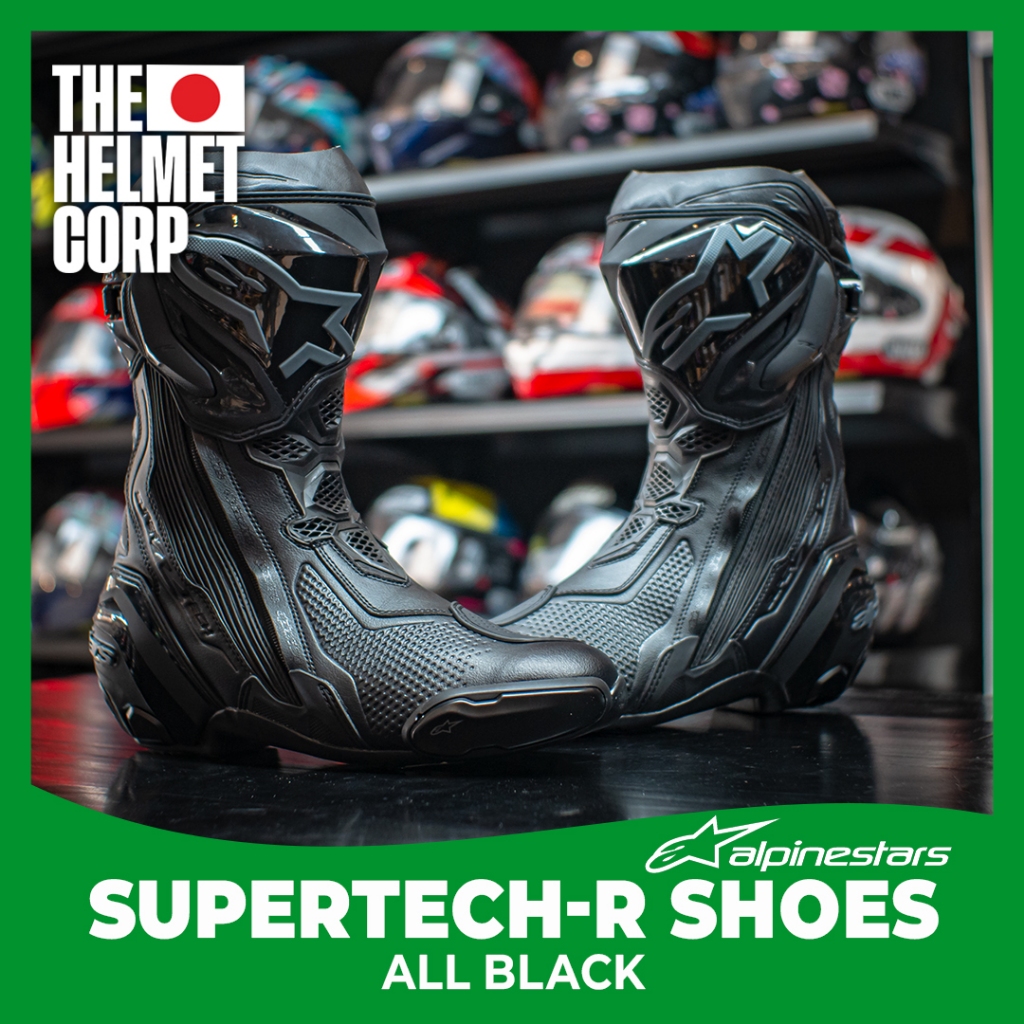 ALPINESTARS SUPERTECH-R ALL BLACK RACE RIDING SHOES SEPATU MOTOR BALAP