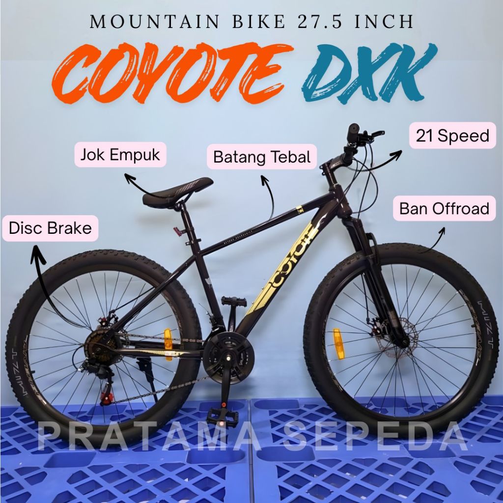 Sepeda Gunung MTB Untuk Dewasa 27.5 Inch Coyote Super Kokoh Ban Jumbo 21sp