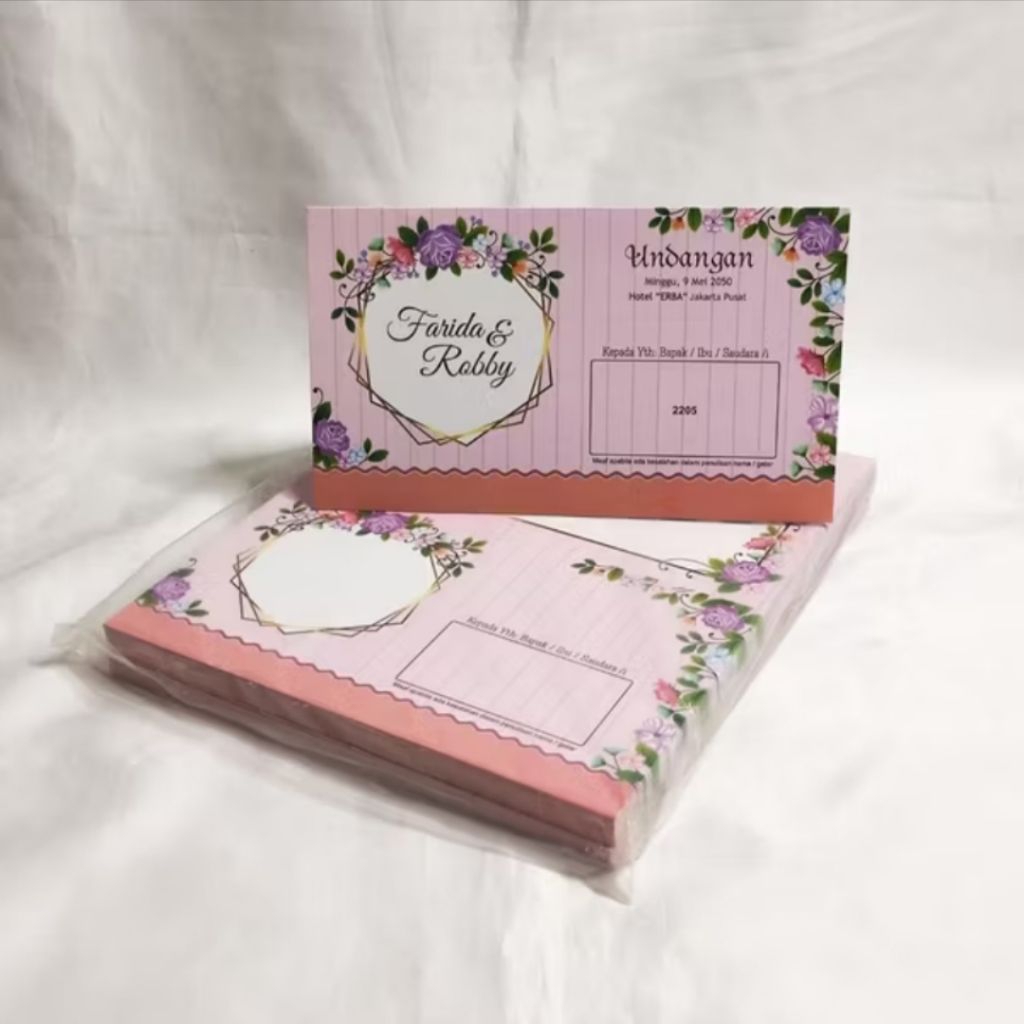 [Paket 100 Undangan] Undangan Pernikahan Erba – Desain Elegan Floral Pink pink | Soft Cover | Elegan
