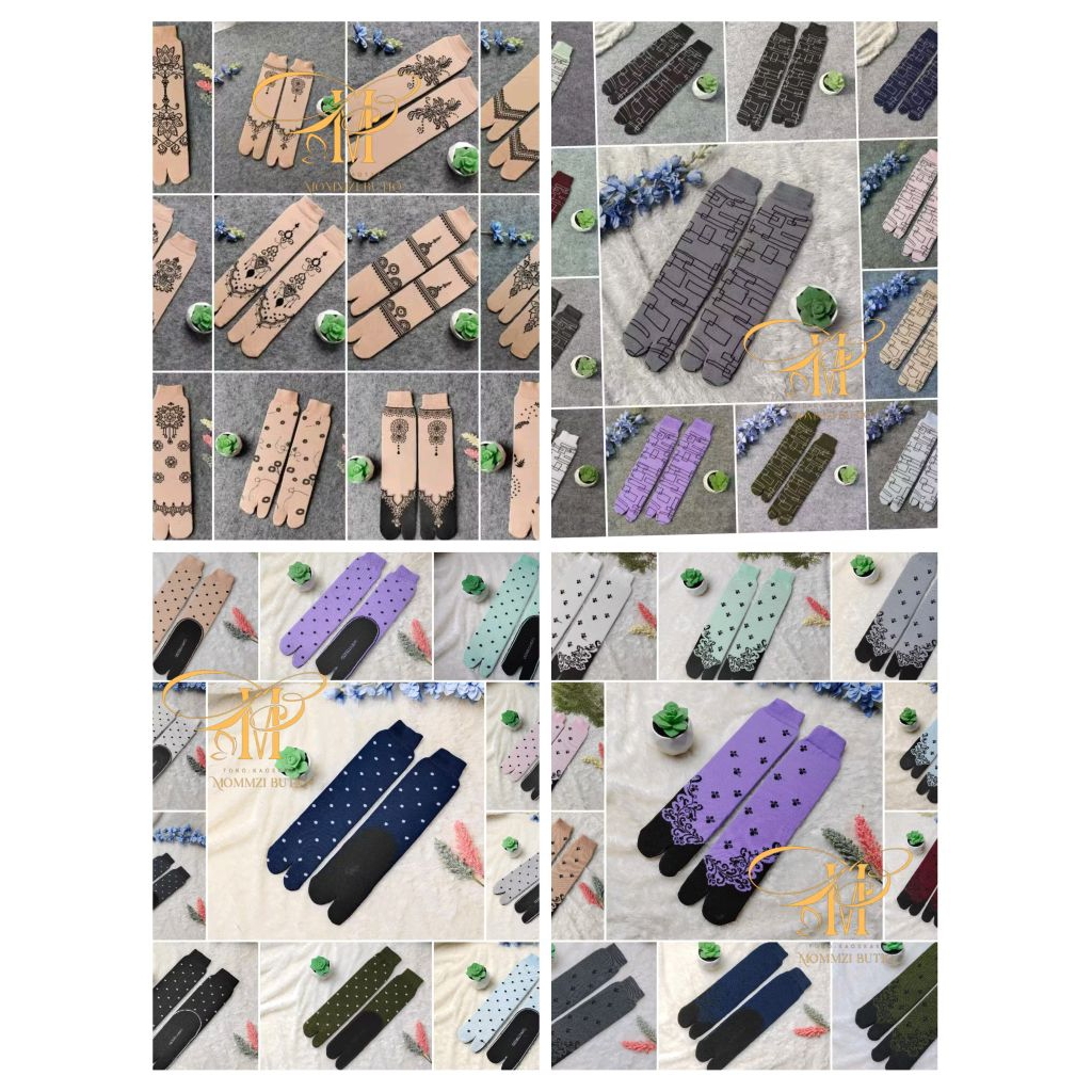 GROSIR 12 Pasang Kaos Kaki Muslimah Motif/Kaos Kaki Muslimah Jempol /Kaos Kaki Motif Hena/Kaos Kaki 