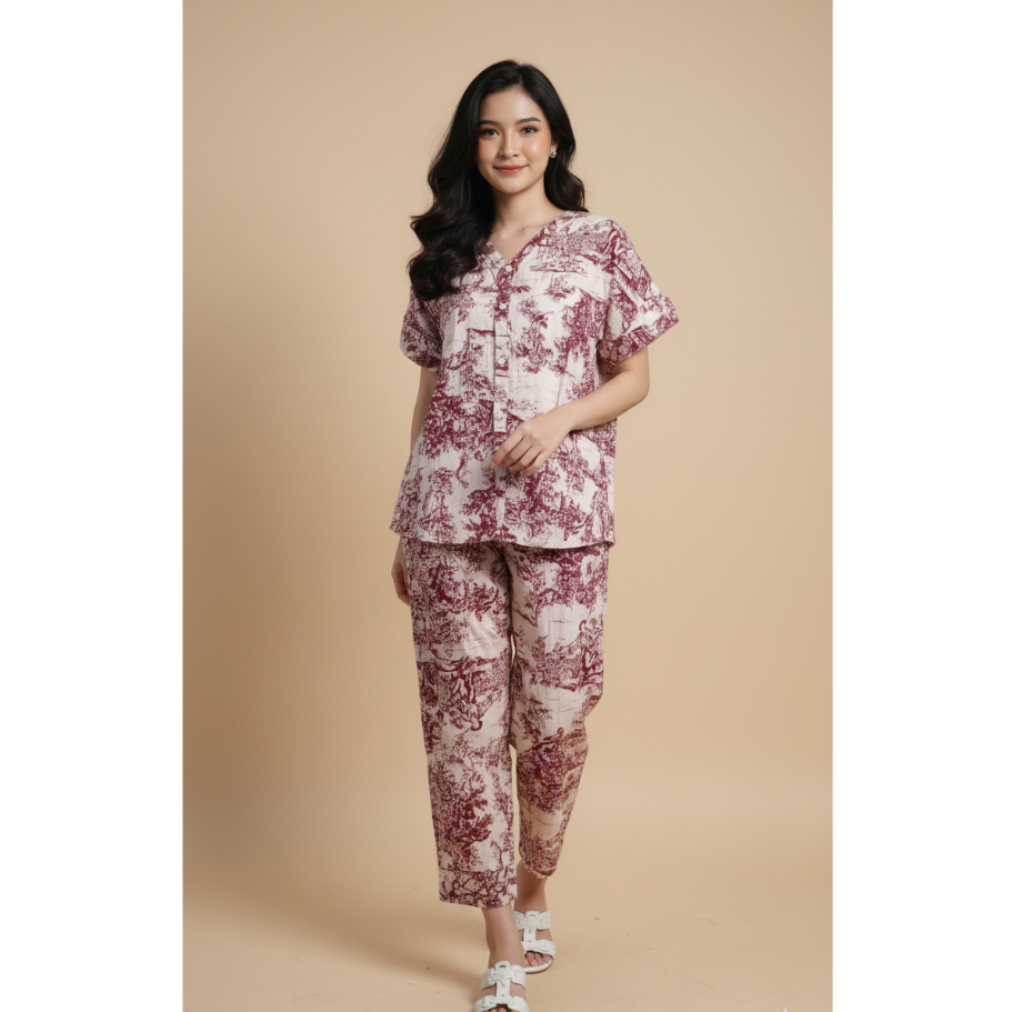 set rayon pendek / One set rayon pendek / Piyama wanita / setelan piyama murah / baju tidur wanita