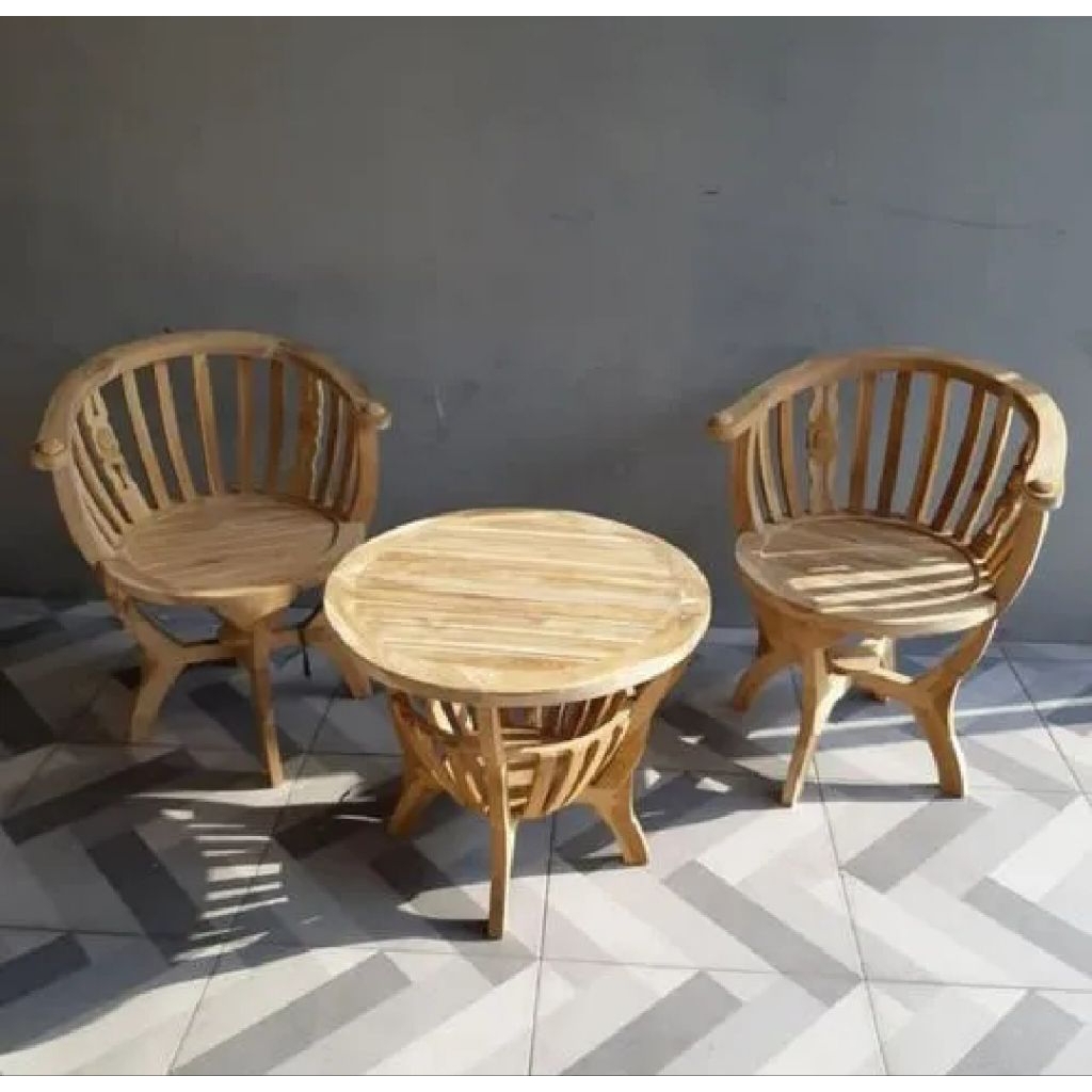 Set Kursi Teras Betawi Jari-Jari (Mentah) - Kayu Jati Solid - 2 Kursi + 1 Meja Bundar