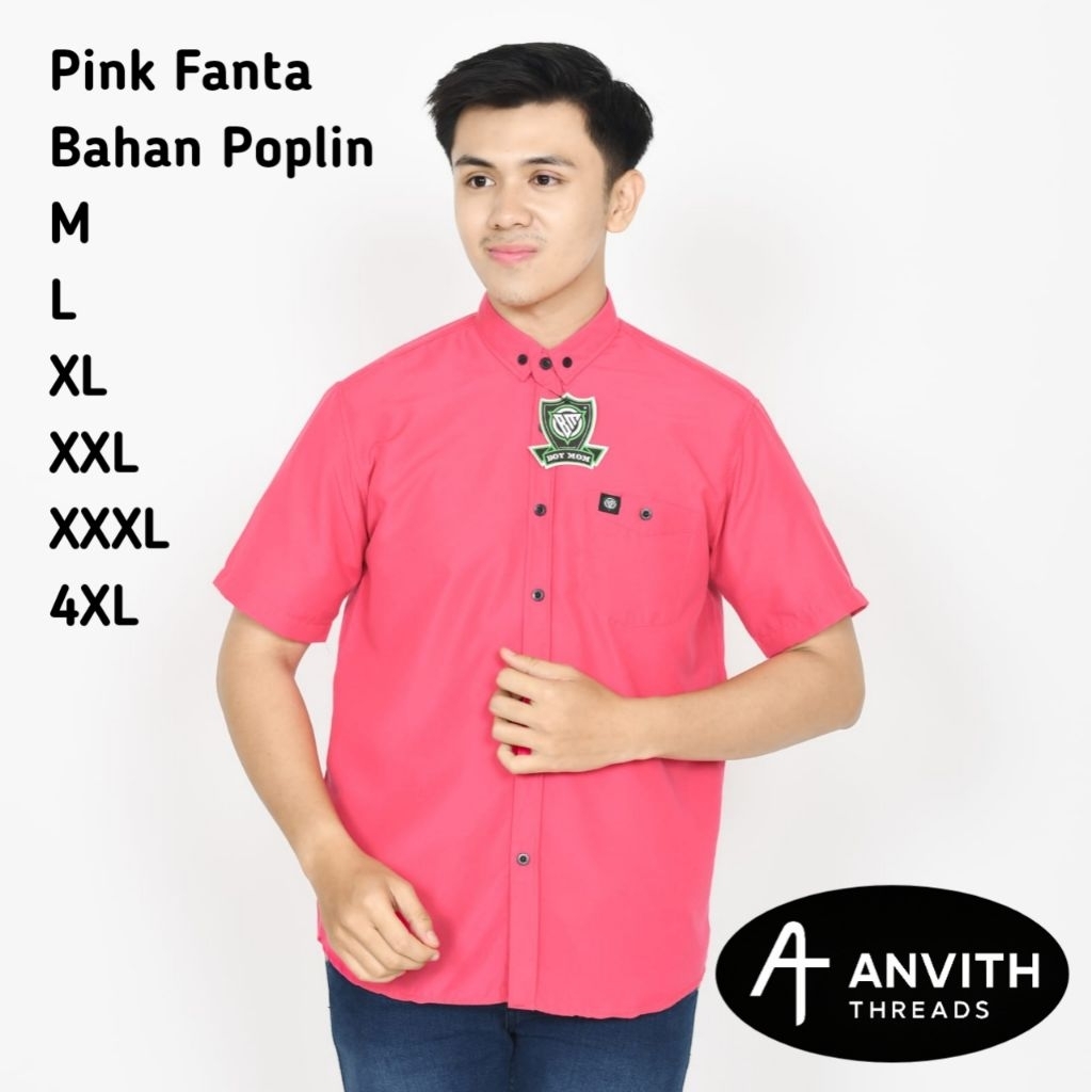 Kemeja Polos Dewasa Warna Pink Fanta Lengan Pendek Kemeja Polos Pria Warna Pink Fanta