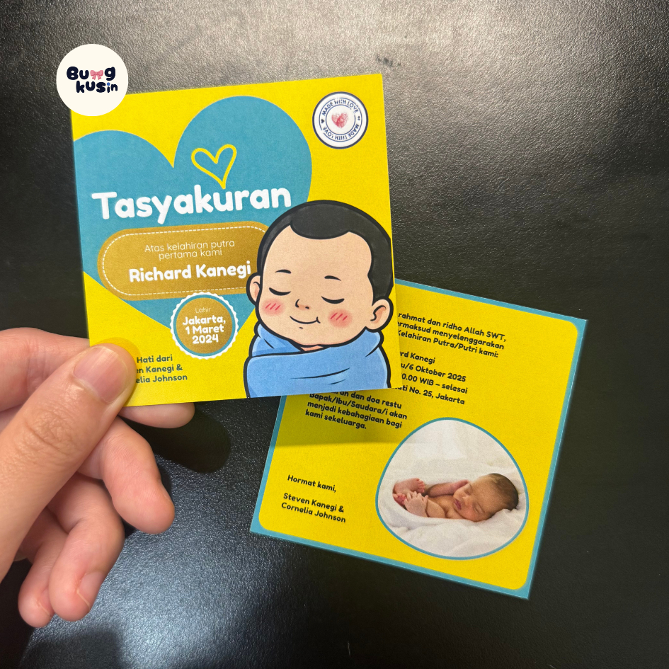 Kartu Ucapan Tasyakuran (Pampers) Custom Foto Nama – Aqiqah Bayi Syukuran Baby