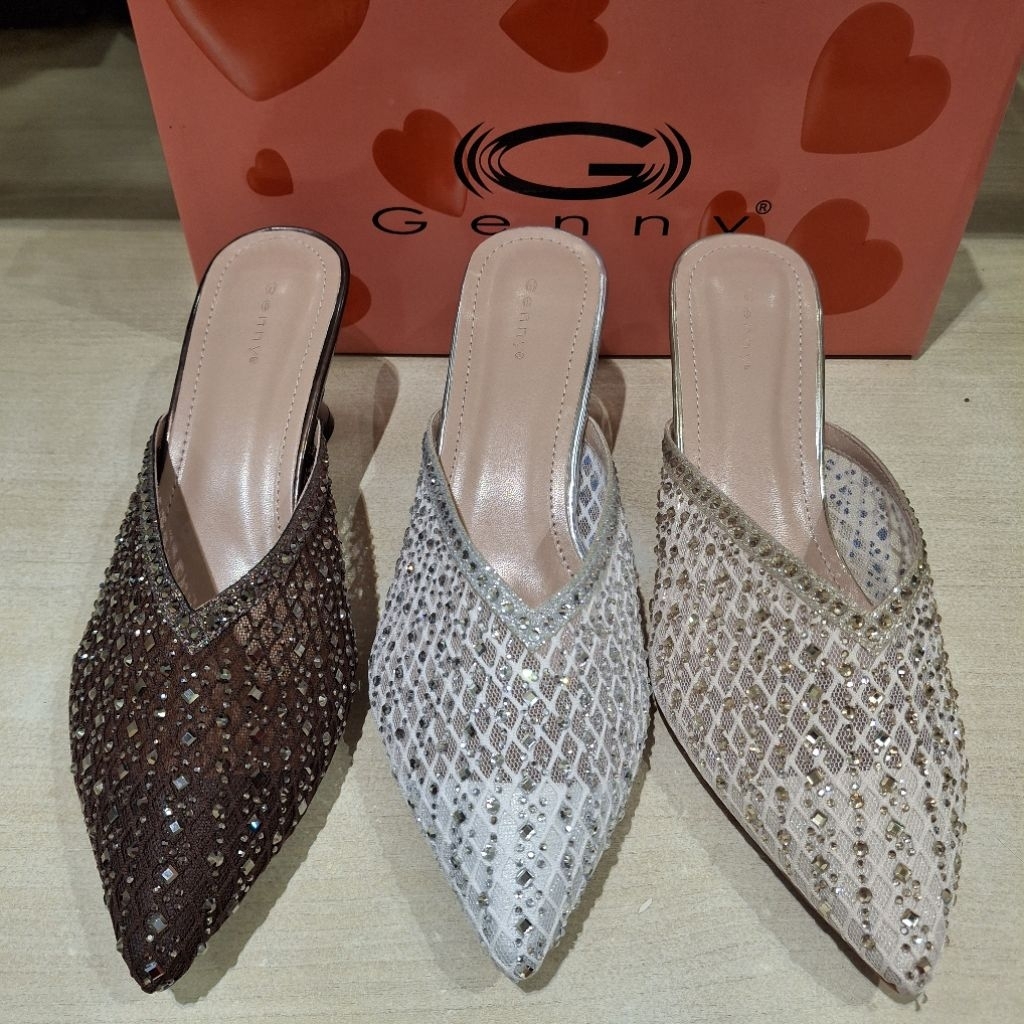 Genny sandal pesta selop heels 7cm wanita ringan & empuk mewah poll ori size 36-40