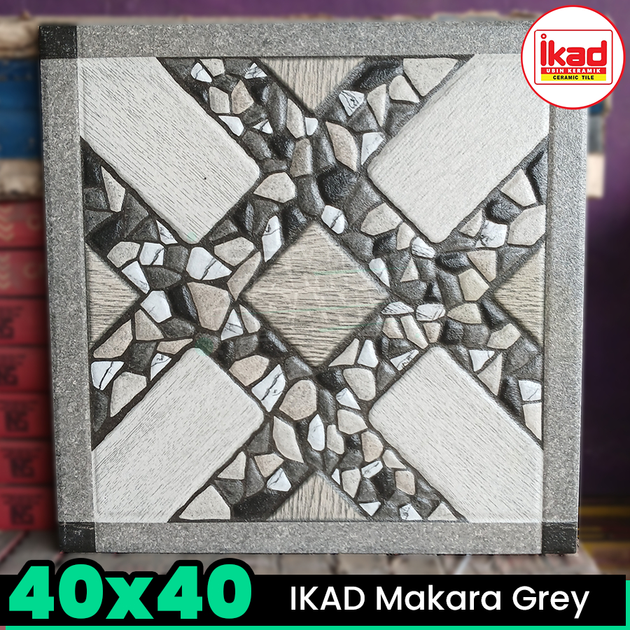 Keramik Kasar 40x40 IKAD Makara Grey Lantai Ubin Teras / Garasi / Carport Matte Embossed