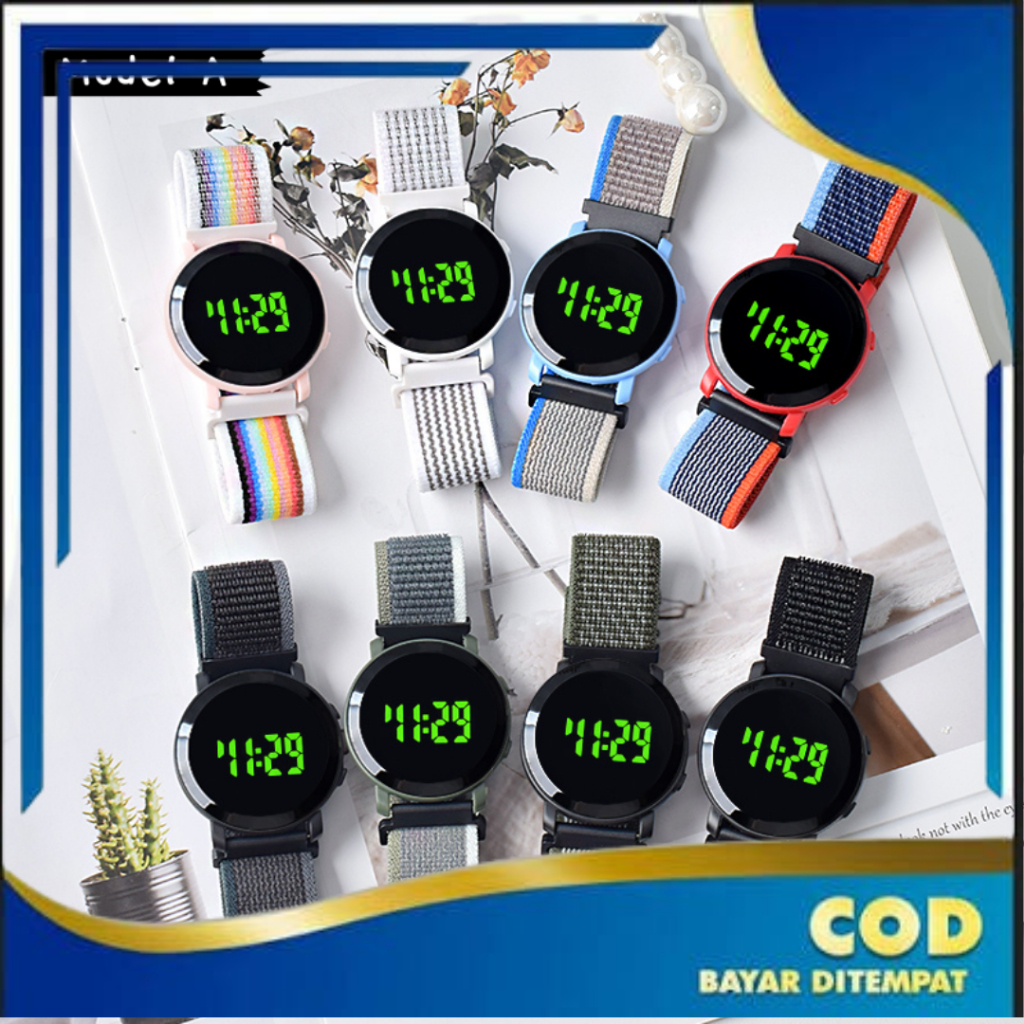 Jam bulat Digital Watch Strap Kanvas Jam Tangan LED Jam Tangan Kanvas J206