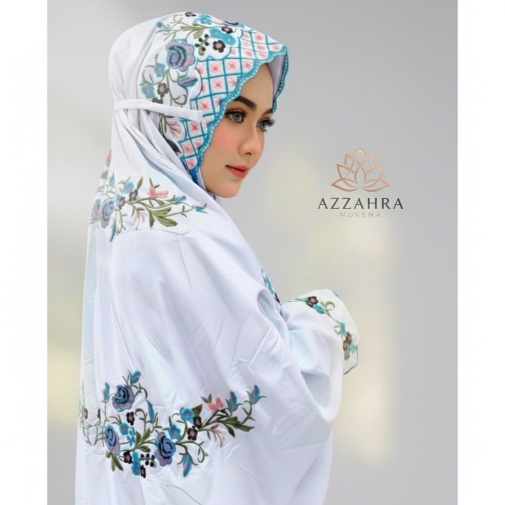 MUKENA SANTRI AESTHETIC DEWASA | Katun Polino Adem Bordir Mewah Putih | Rukuh Telekung Terusan Jumbo