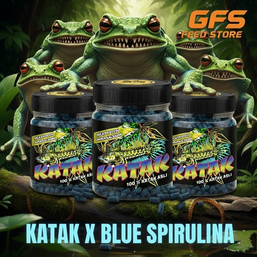 Pelet Katak X Blue Spirulina 50gr Pakan Channa Auranti Andrao Stewarti Limbata