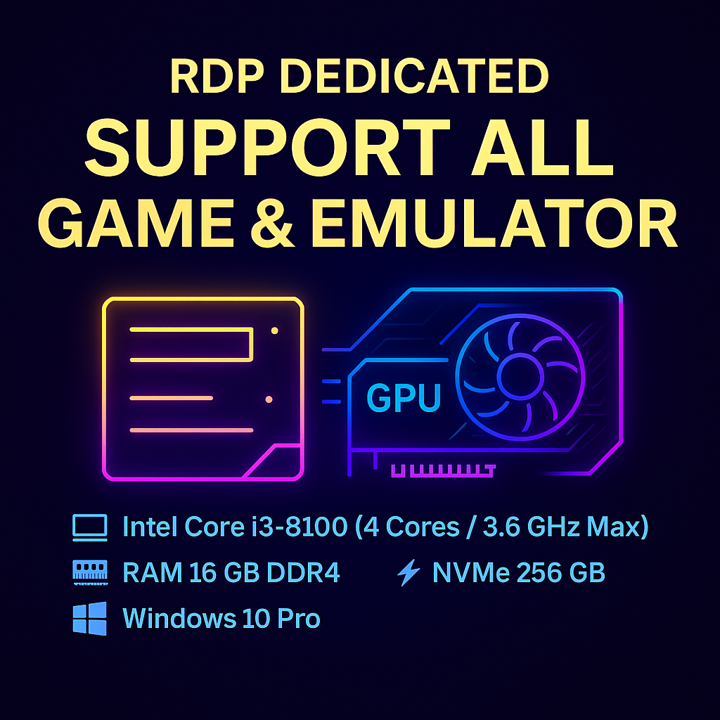 RDP Dedicated / Bare Metal Super Cepat ⚡ Intel Core i3-8100 | 16GB RAM DDR4 | NVMe 256GB | Windows 1