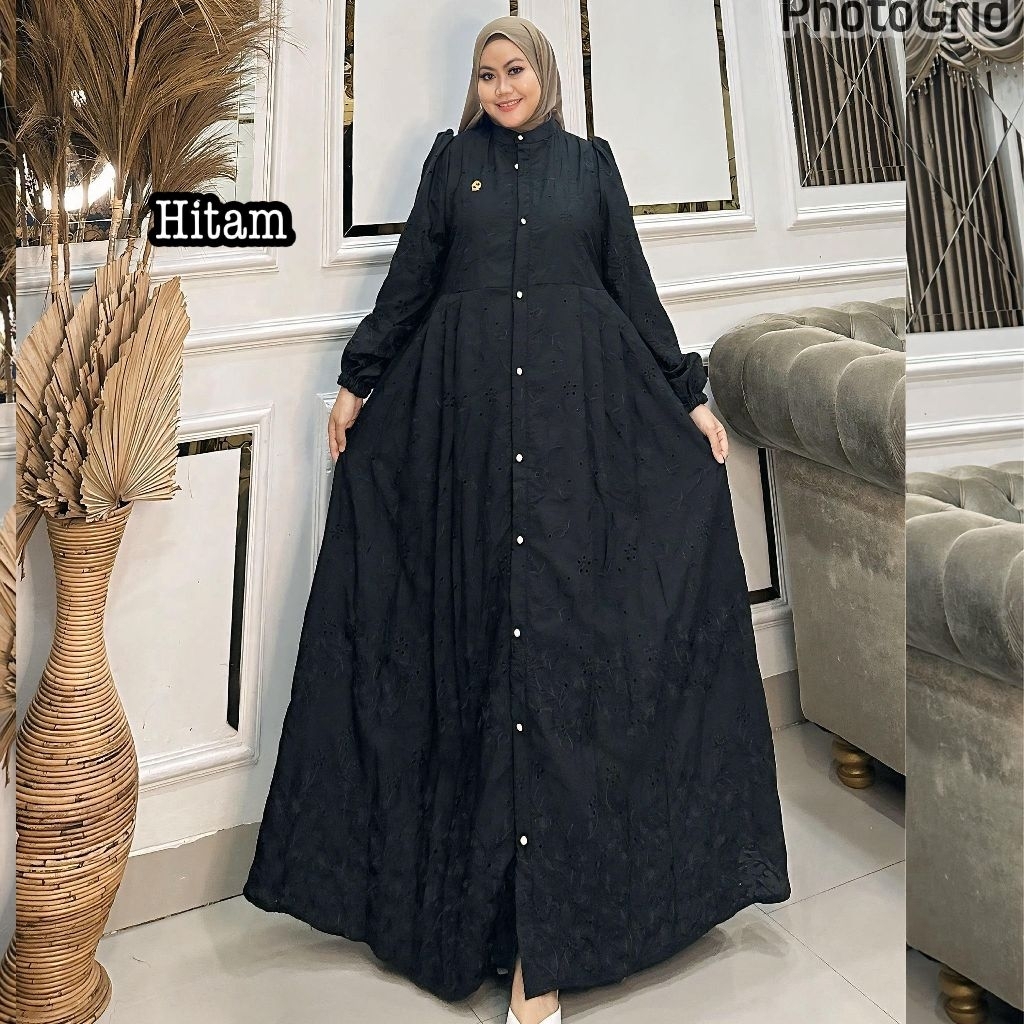 Queenasyari - Brigitte Dress (Hanya Gamis) Jumbo Semi Formal Bahan Katun Bordir Bolong Gamis Full Ka