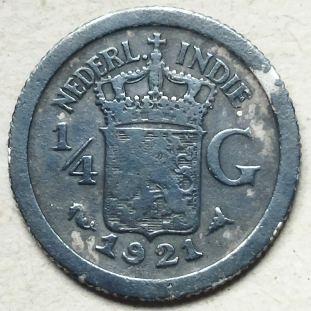 Koin kuno Hindia Belanda satu perempat gulden tahun 1921