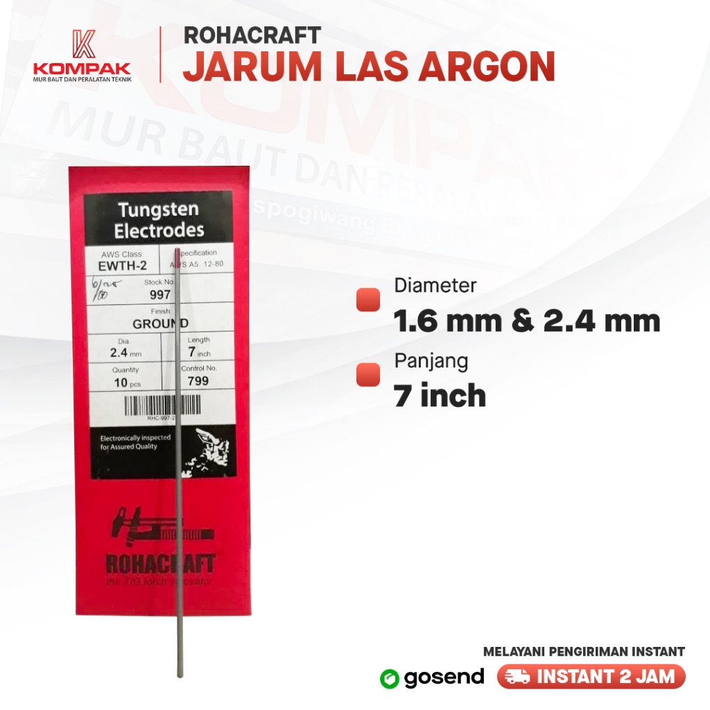 JARUM LAS ARGON TUNGSTEN ELECTRODE 1.6MM 2.4MM 10 PCS