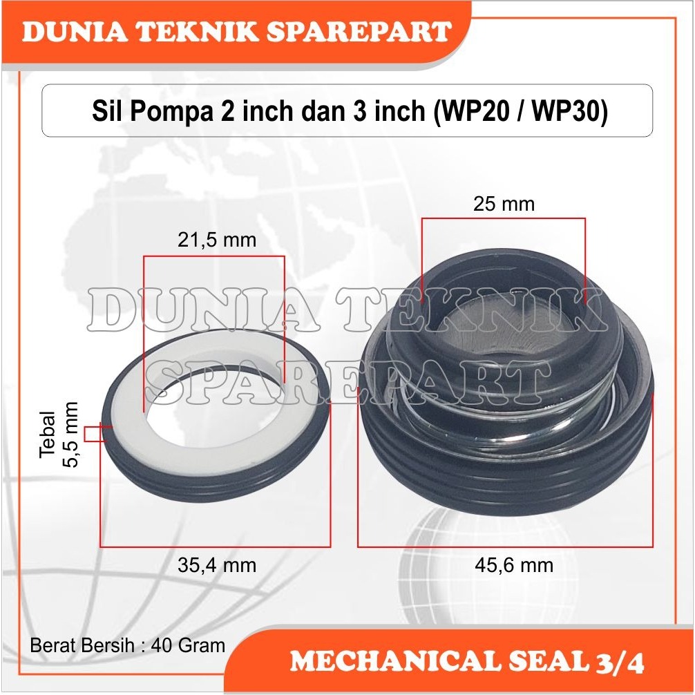MECHANICAL SEAL 3/4 SIL POMPA AIR 2 INCH & 3 INCH / SIL POMPA ALKON WP20 WP30