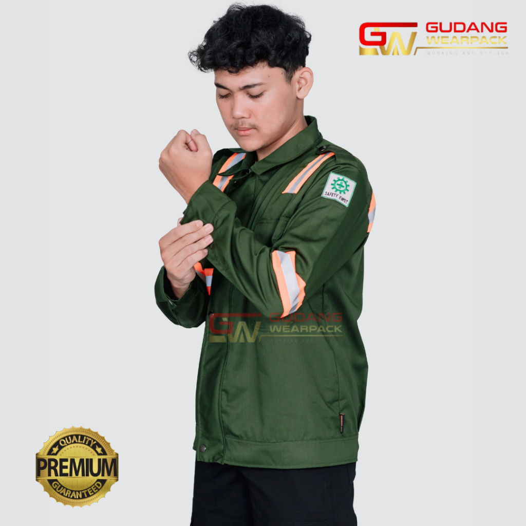 Wearpack Atasan Warna Hijau Army Lengan Panjang Resleting