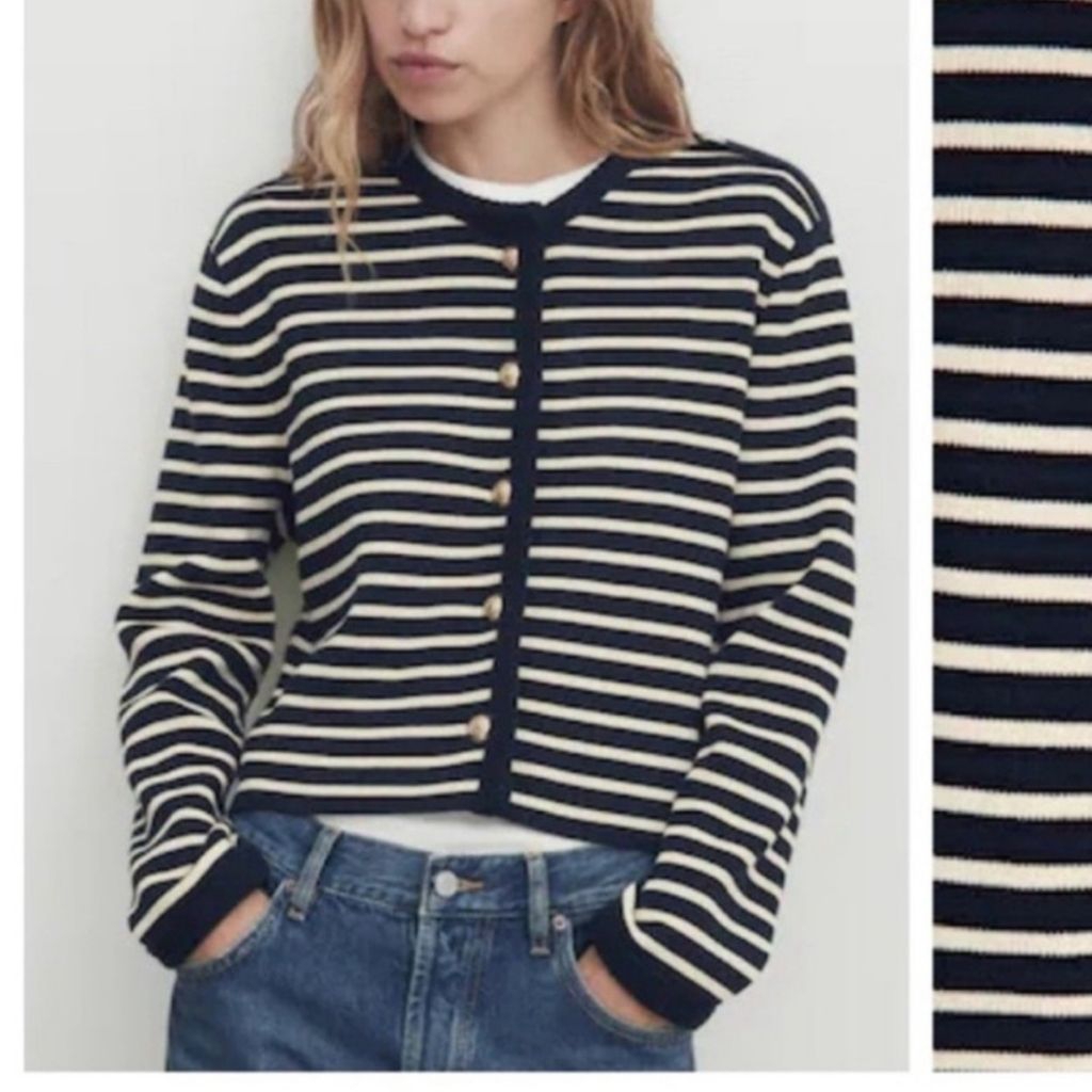 Preloved Massimo Dutti Cardigan Navy Striped Nautical Button Down