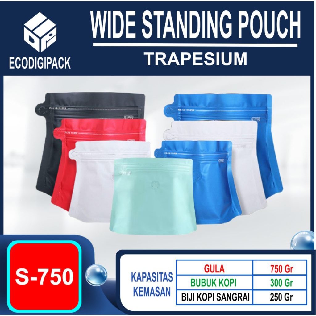 KEMASAN KOPI 250 GRAM TRAPESIUM STANDING POUCH VALVE S-750 ZIPPER COFFEE BAG PREMIUM GRADE