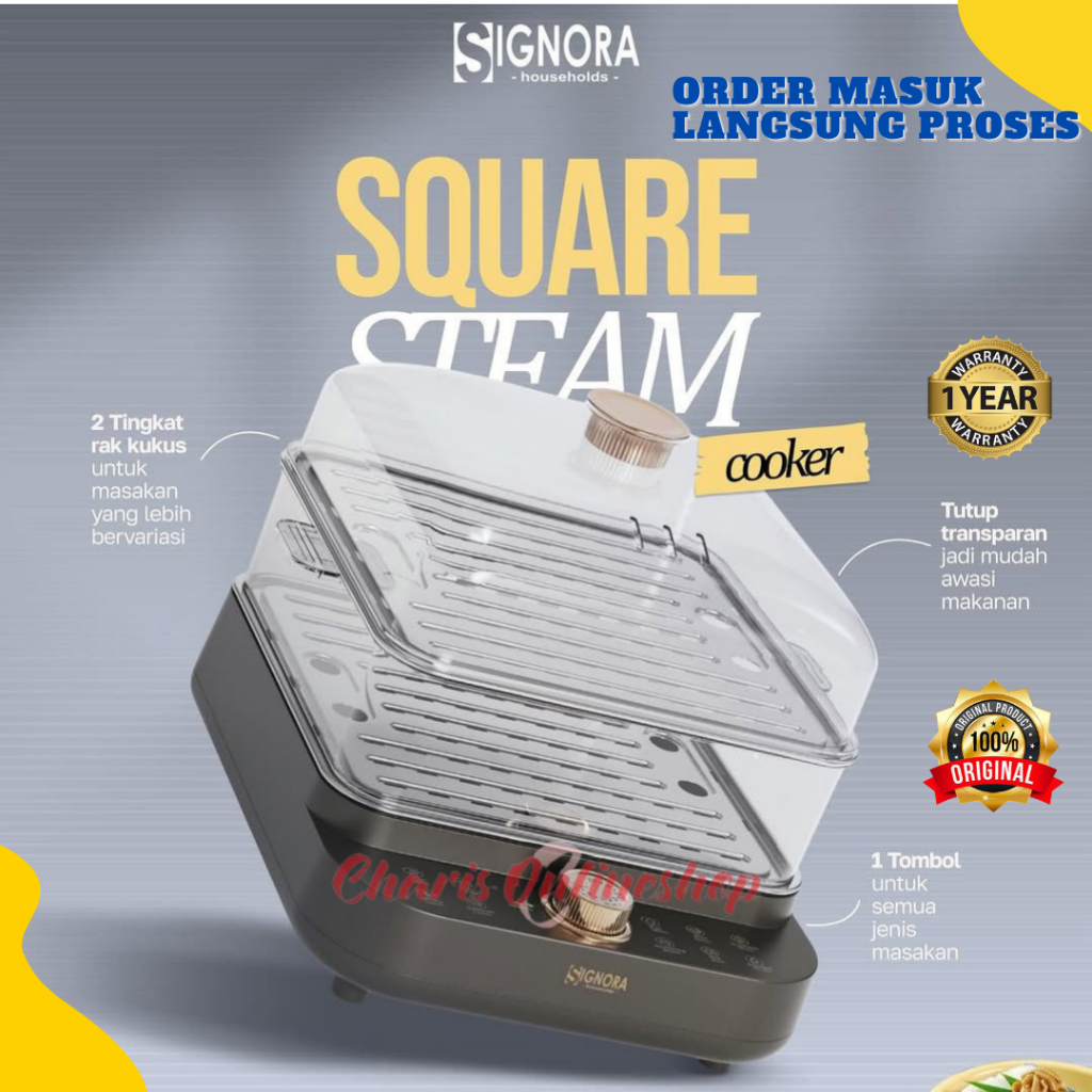 Signora | Square Steam Cooker Steamer Penghangat Kukusan Listrik 19 Liter untuk baby food, MPASI, di