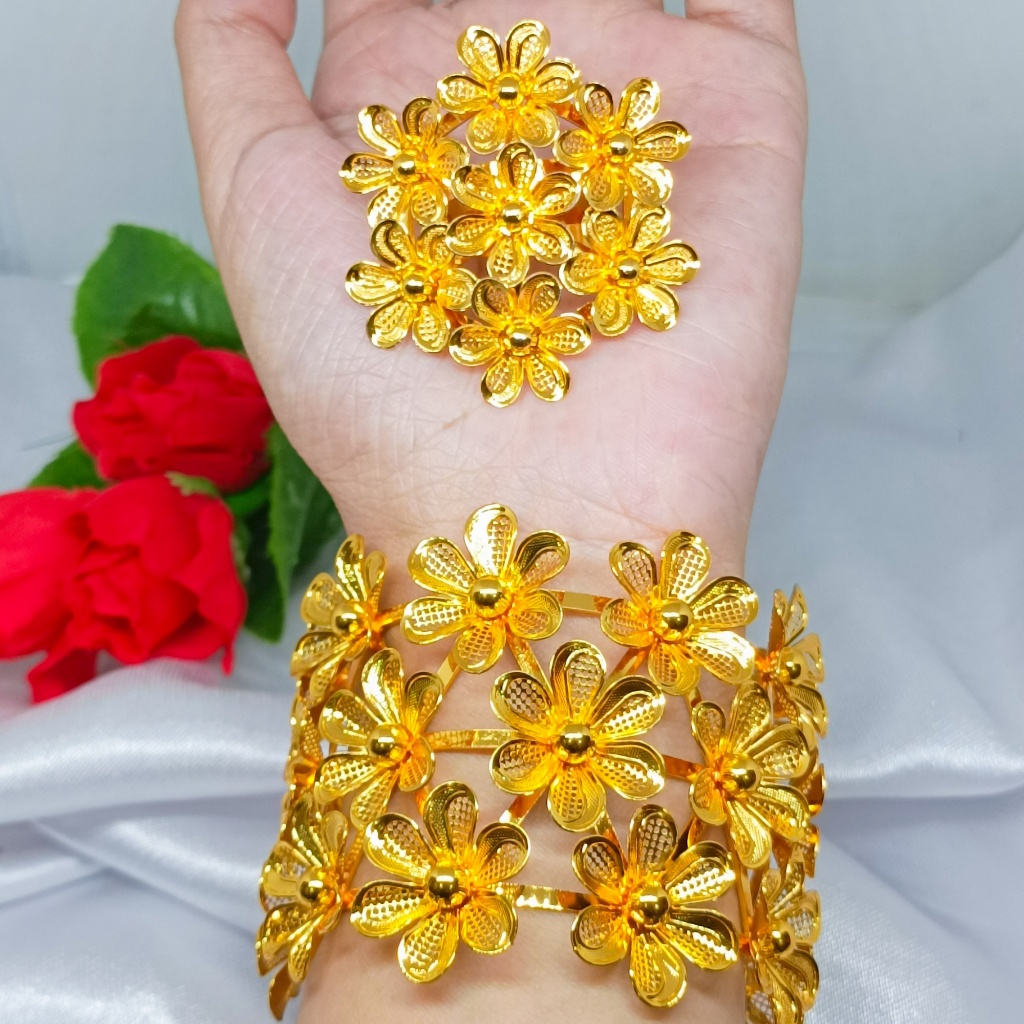 Bangle Gelang Kendari Free Cincin Dubai Bracelet Wanita Motif Terbaru Dubai India Xuping Lapis Emas 