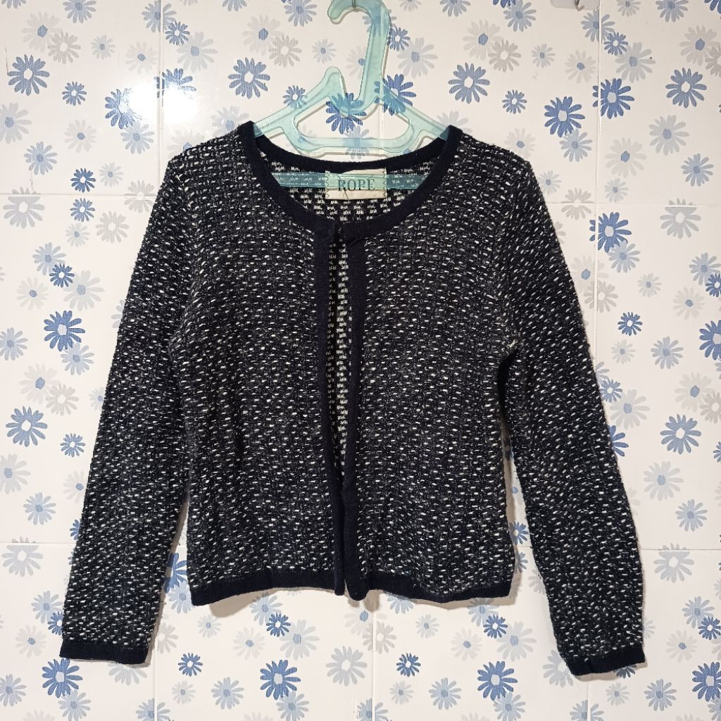 Cardigan Rope  Outer Blazer Rajut Tweed Mewah Round Neck ONeck Uniqlo gu