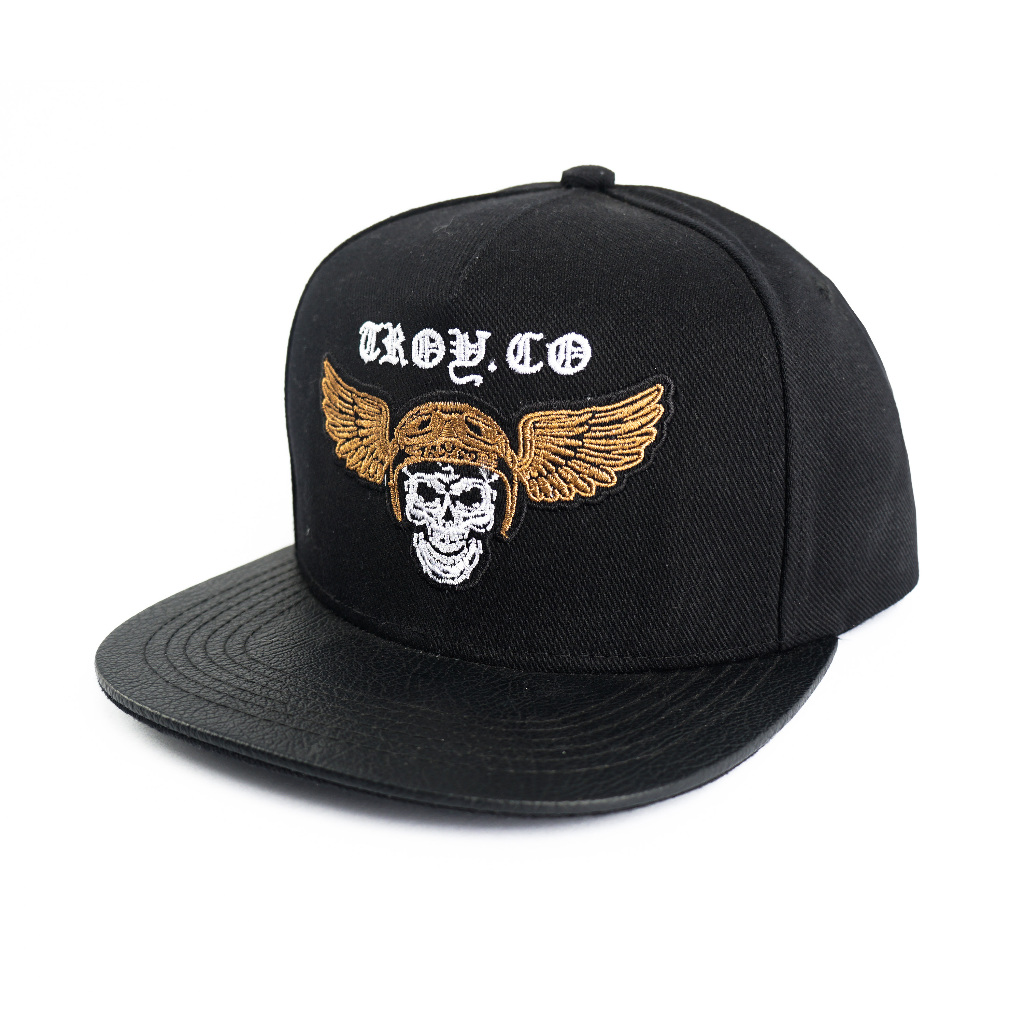 [Free Box] Troy Company Snapback Cap Skull - Topi Hitam Snapback SND 3392