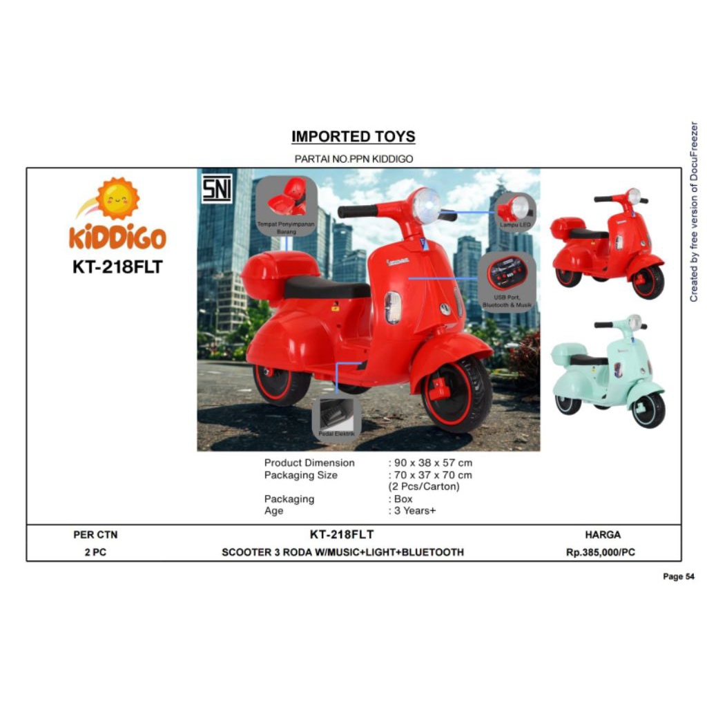 Mainan Anak Motor Vespa 3 Roda Musik Lampu LED Motor Vespa Listrik kt-9199