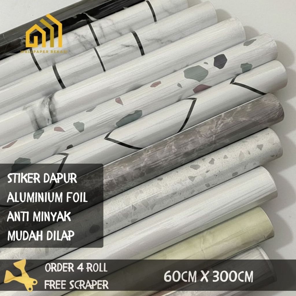 Stiker dinding dapur anti minyak tahan panas stiker dapur marmer bata putih sticker aluminium foil