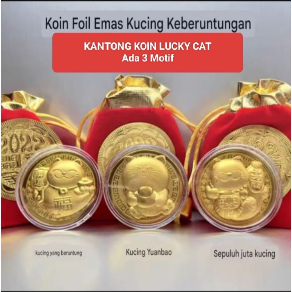 Kantong Koin Emas Kucing Keberuntungan Lucky Cat Tahun Baru Imlek Kado Imlek Angpao 2025