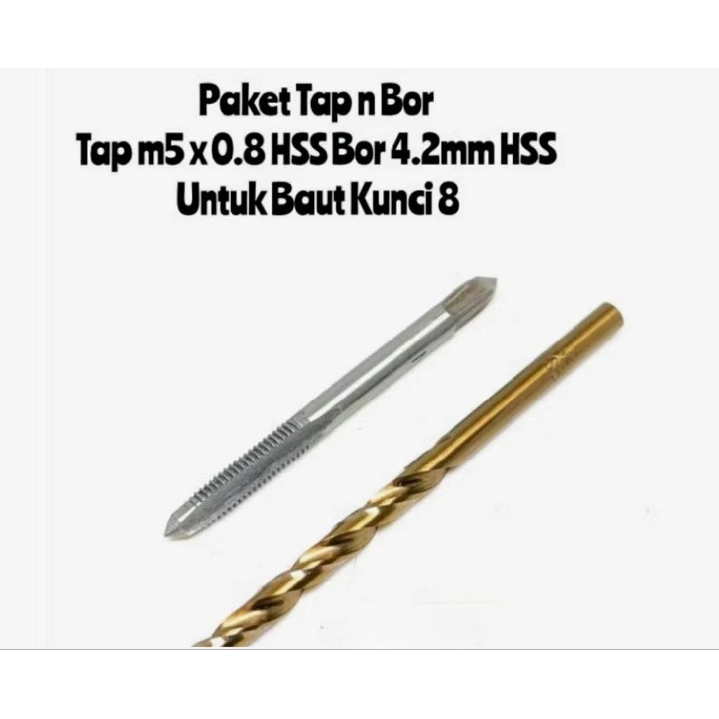 paket tap & mata bor untuk baut kunci 8 tap M5x0.8 set bor 4.2mm HSS