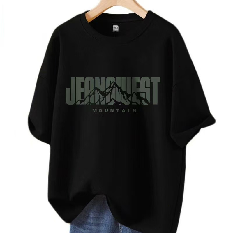 Kaos Pendek Amerika dengan Tulisan Cursive - Kaos Bulat Leher Lebar Unisex untuk Musim Panas