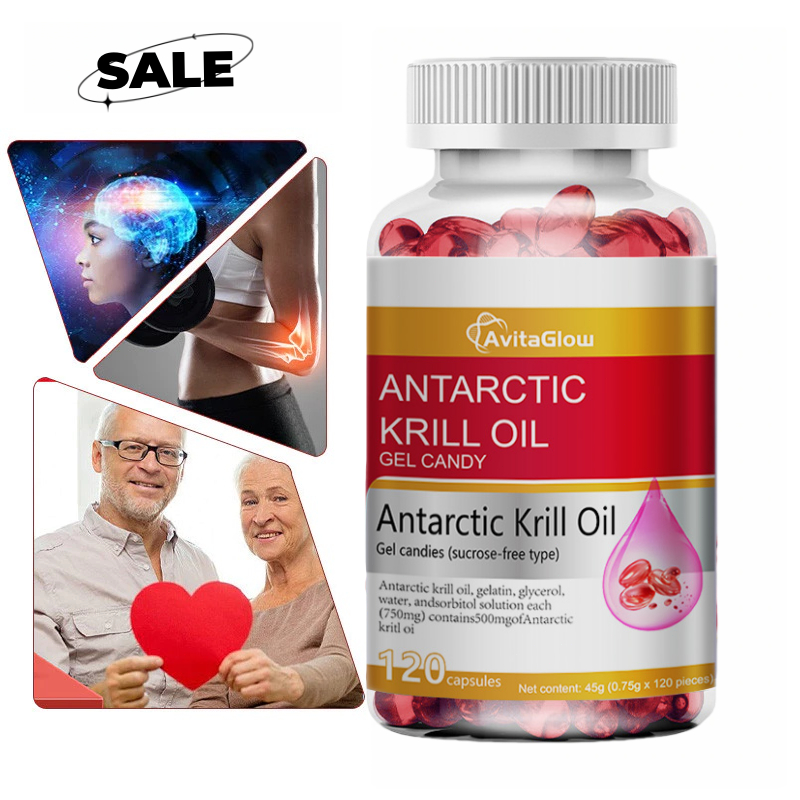 AvitaGlow Antarctic Krill Oil Gel Candies 120 Capsules Premium Red Krill Oil Easily Absorbable Omega
