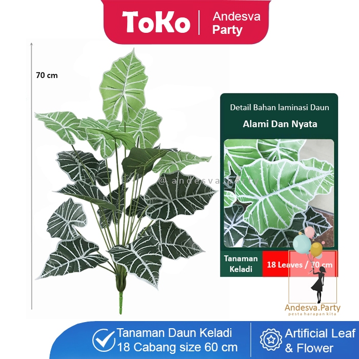 Daun Keladi Talas 18 cabang / Tanaman Keladi Talas / Daun Aglaonema Plastik Bunga Hias Artificial