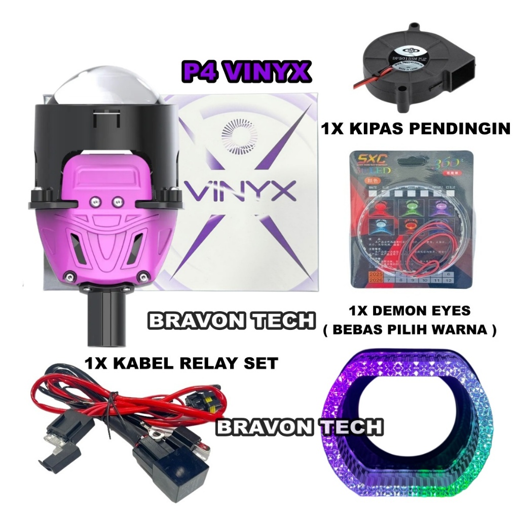 Paket Lengkap Biled Vinyx P4 2,5 inch 65 Watt 2.5 Inch Purple LENS BILED VINYX